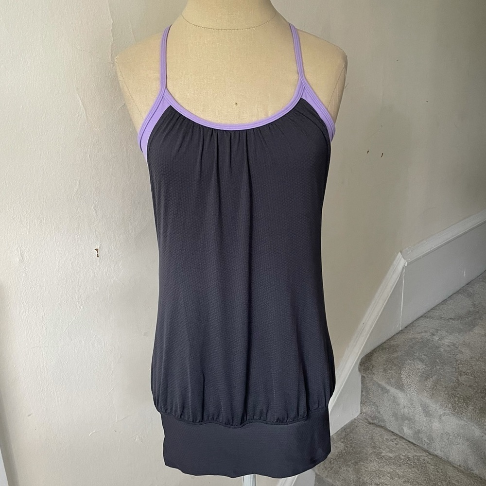 Lululemon No Limits Gray Purple Y-Back Tank Top EUC Size 4